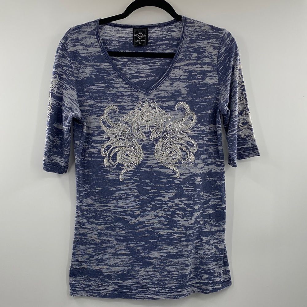 3For$20 Sledge A New Kinds Blue Top w/Rhinestone Detail size Large